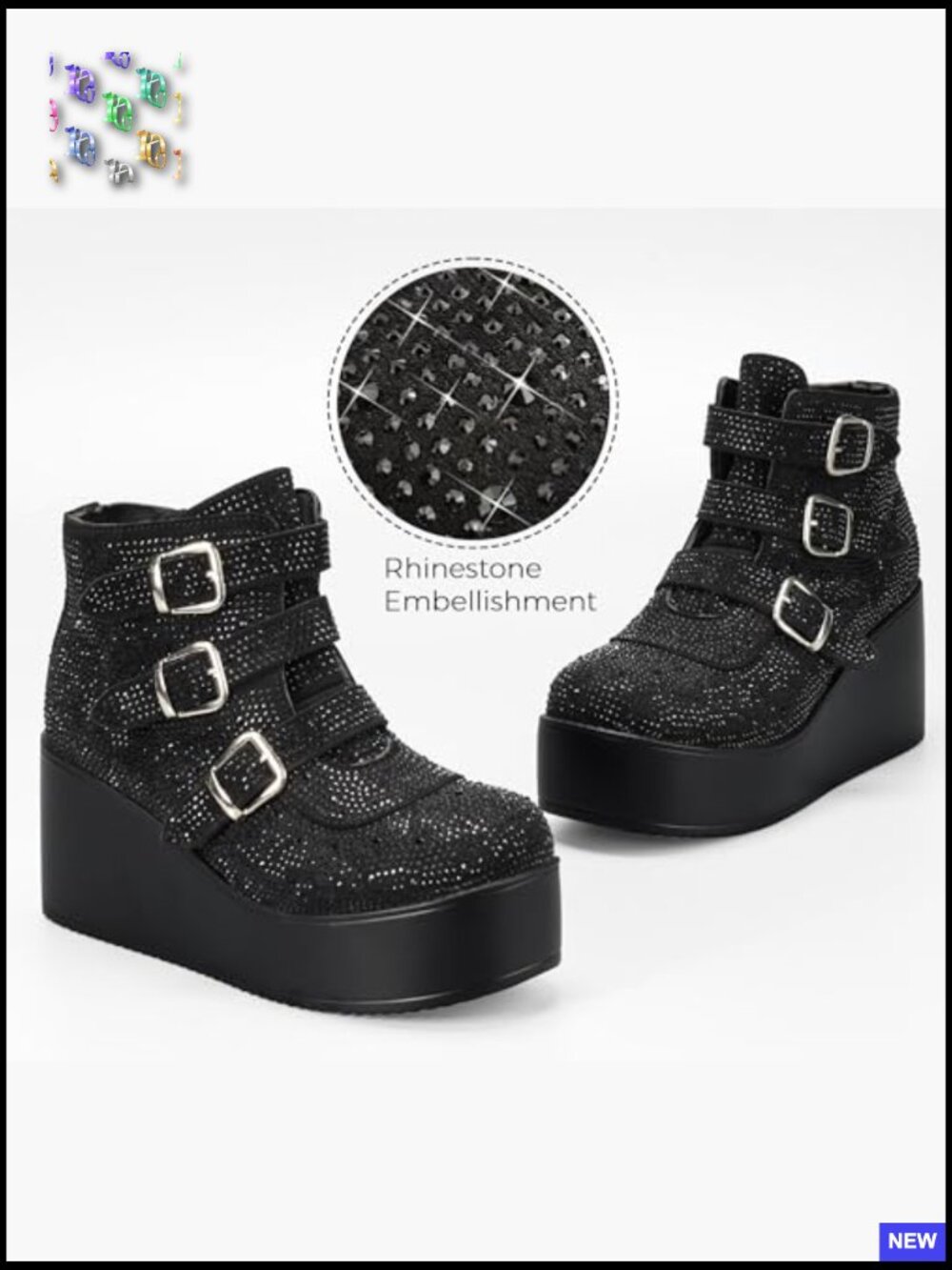 Chunky Ankle Boots - Zipper Wedges High Heels Rave Buckle Thick Sole Goth - Picture 5 of 7